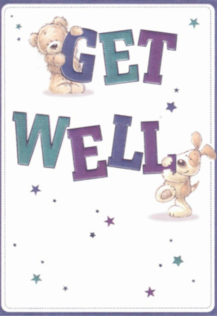 This vibrant get well card embodies gentle encouragement and charm-a scene as welcoming as a stroll through Blackheath's historic streets. Two endearing figures-a fluffy bear and a wide-eyed puppy-are illustrated with playful warmth. Dotted around them, lively stars seem to dance and swirl, scattering wishes across the clean expanse of a soft cream-and-white background, reminiscent of the first morning light along Blackheath Common. The typography is striking and confident, its purples and aquas shaded with a painter's care, anchoring the message in a sense of hope and optimism. There's a tactile allure in the way the bear's fur appears so plush and the puppy's ears so velvety, their textures nearly palpable. Their lively postures and expressive faces echo the attentive service offered by local Blackheath florists, each detail of the illustration arranged with the same thoughtful hand that might tie a ribbon or choose the freshest peony. Sending this card alongside a cheerful bouquet would radiate positivity and heartfelt care, ideal for lifting spirits or reassuring a loved one convalescing nearby. The mood is airy and candid, perfectly suited for anyone needing a gentle reminder of kindness and strength-the sort of uplifting gesture that leaves a lasting impression from Blackheath to the leafy paths of Greenwich.